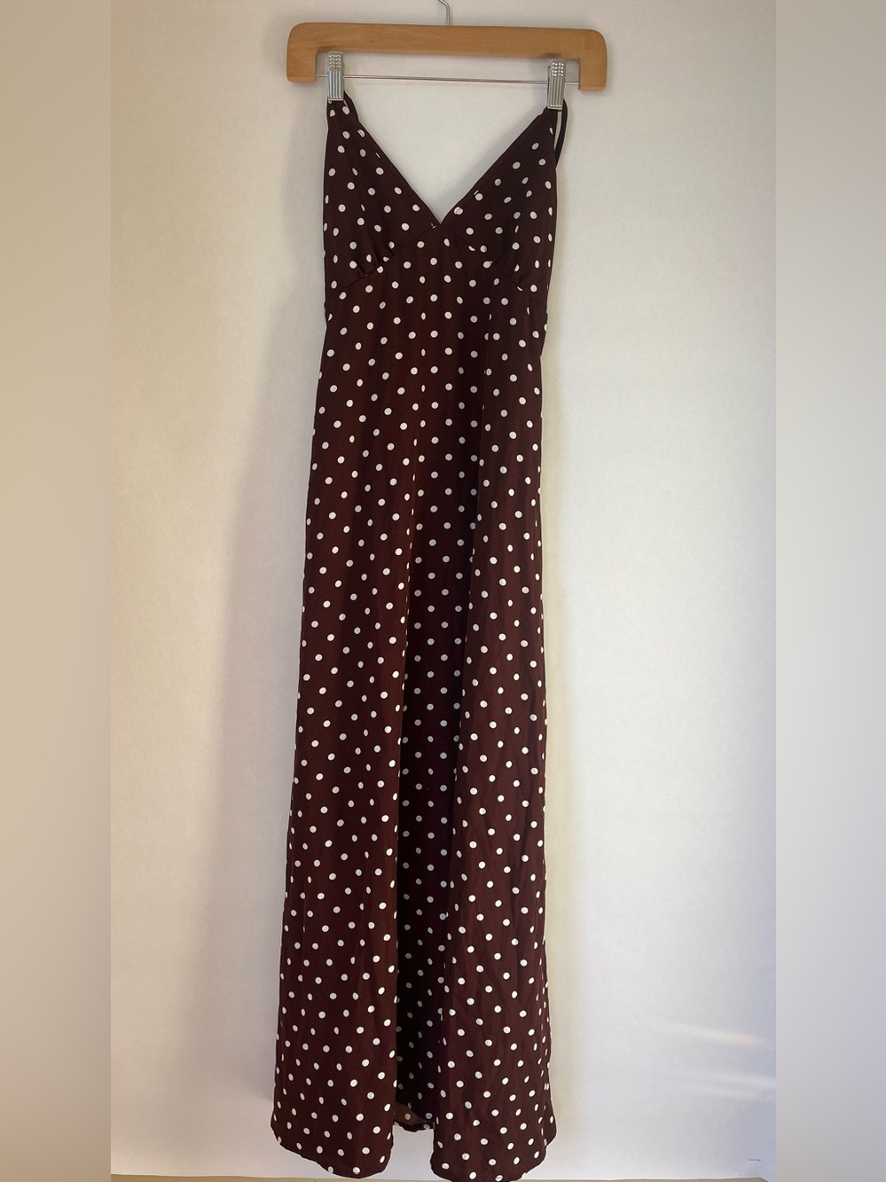 Polka Dot V-Neck Maxi Dress - Brown/White